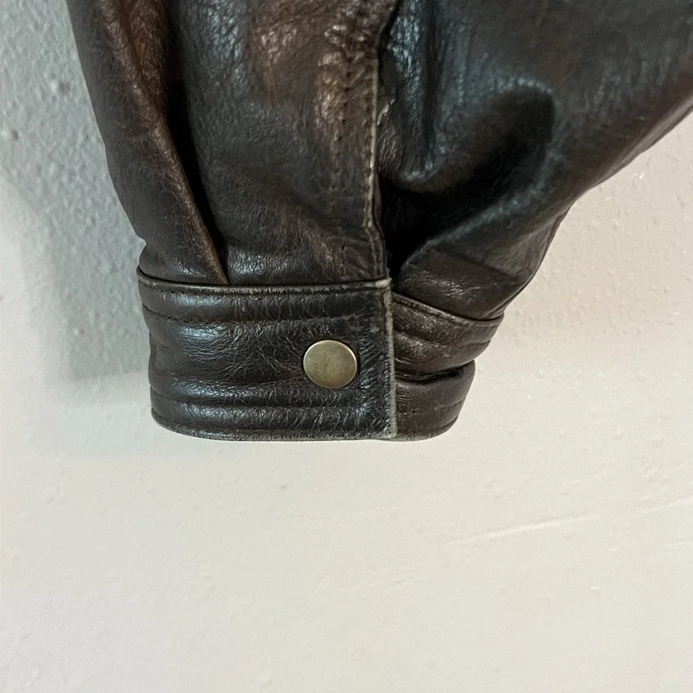 Wilsons Leather Brown Bomber Jacket Mens L Oversized Moto Biker 90s Vintage